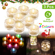 3Pcs Submersible LED Tea Lights Waterproof Candle Lights Battery Operated Decor Lamp