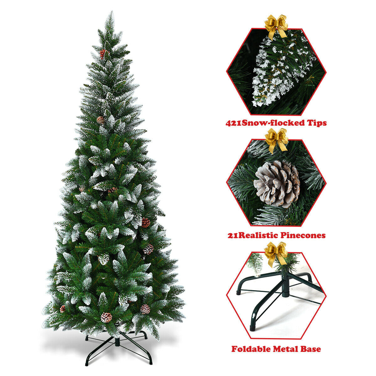 5/6/7.5 Feet Artificial Pencil Christmas Tree with Pine Cones-5 Feet