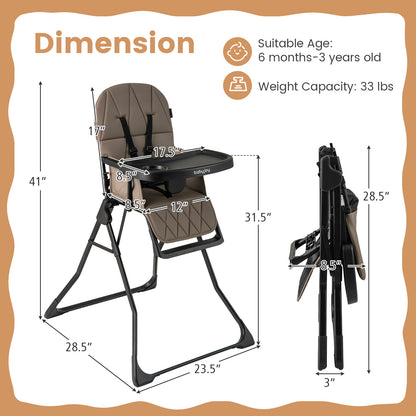 Easy Clean Compact Highchair with Removable Adjustable Tray and PU Seat Cushion