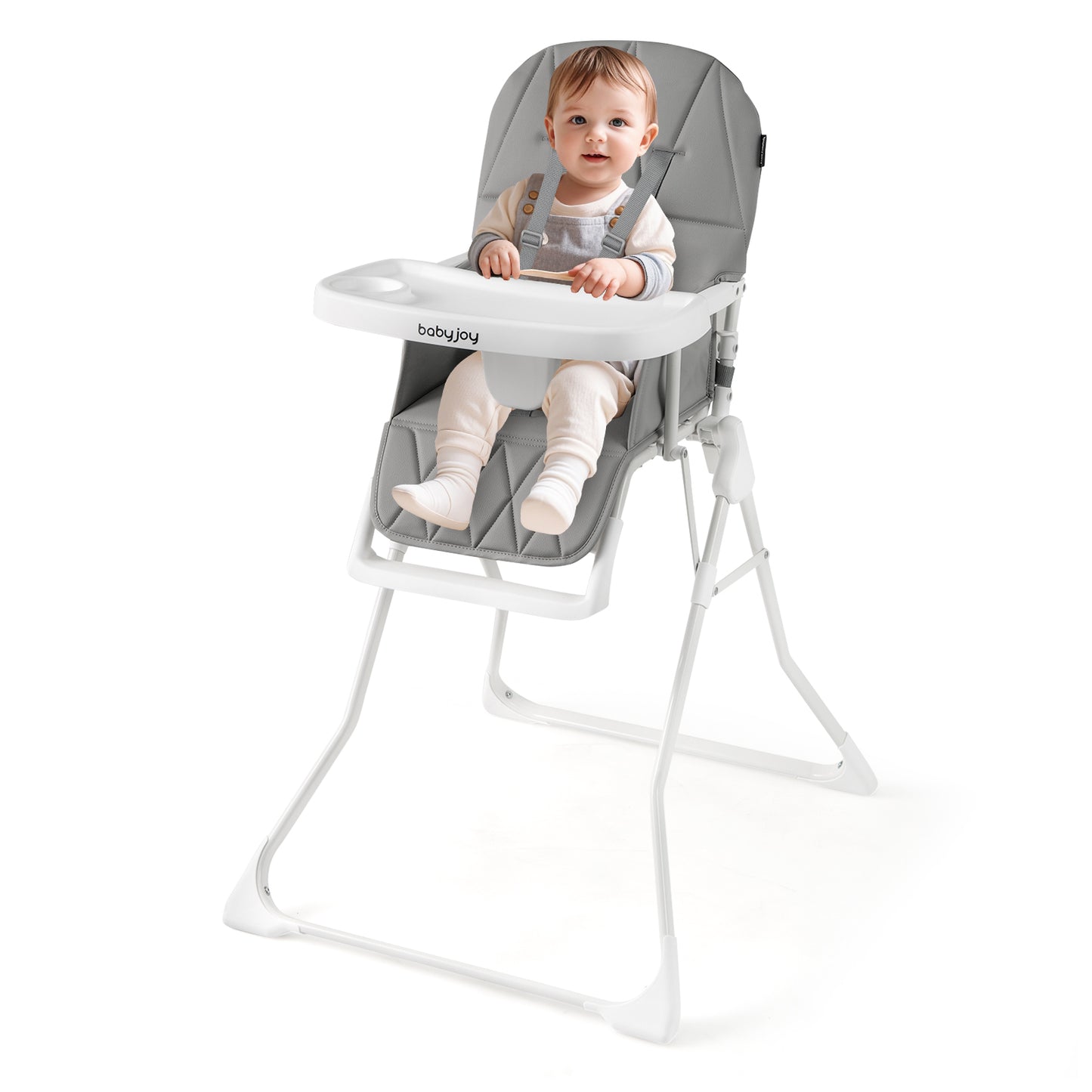 Easy Clean Compact Highchair with Removable Adjustable Tray and PU Seat Cushion-Green - Gray