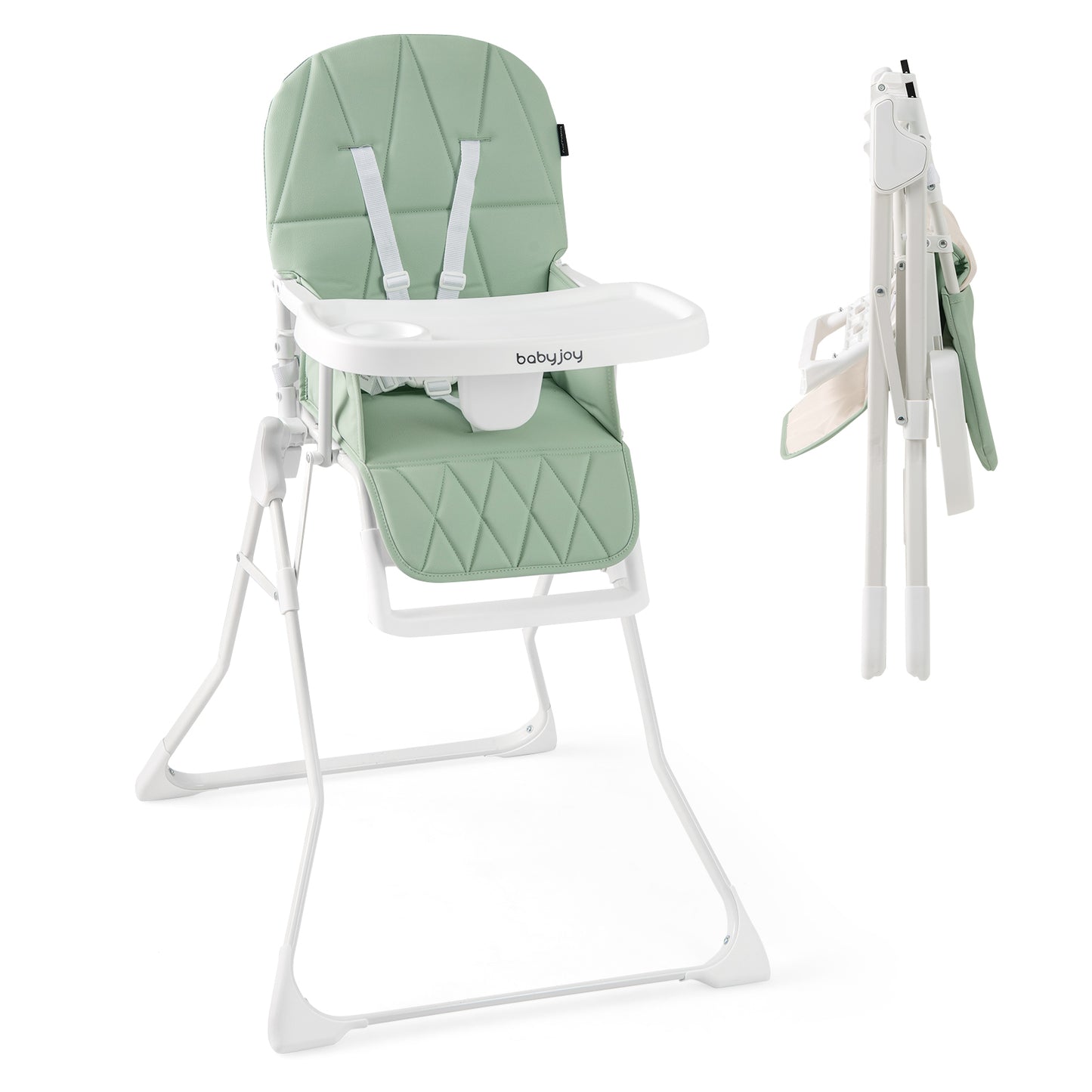 Easy Clean Compact Highchair with Removable Adjustable Tray and PU Seat Cushion-Green - Green
