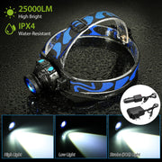 25000 LM Headlamp LED Tactical Headlight Zoomable Flashlight Torch w/Charges Camping