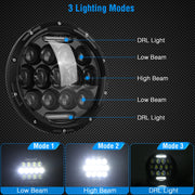 2Pcs 7In 75W Round LED Headlight 3500LM Halo Car Headlamp with DRL High Low Beam for Jeep Wrangler TJ JK CJ with H4 to H13 Adapters Plug and Play