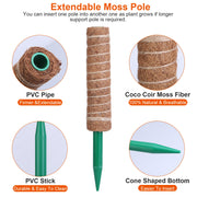 4Pcs Coco Coir Extendable Moss Pole for Climbing Plants Plant Support