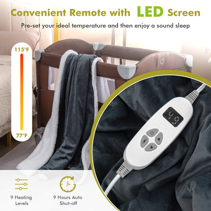 Heated Electric Blanket Throw with 10 Heat Levels-Gray