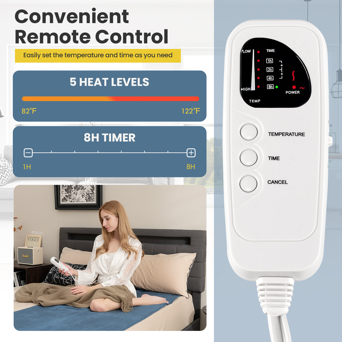 Electric Heated Mattress Pad with 5 Heating Levels and Overheat Protection