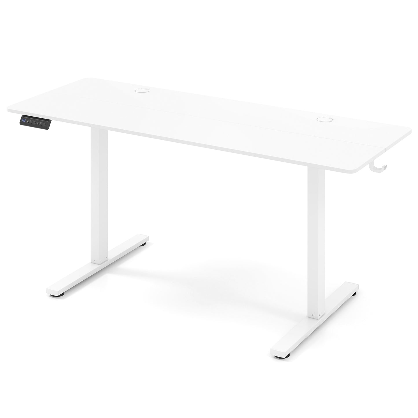 Electric Standing Desk with 3 Memory Heights and 2 Hanging Hooks and Cable Holes-Rustic Brown - White