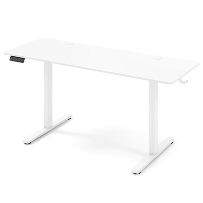 Electric Standing Desk with 3 Memory Heights and 2 Hanging Hooks and Cable Holes-Rustic Brown - White