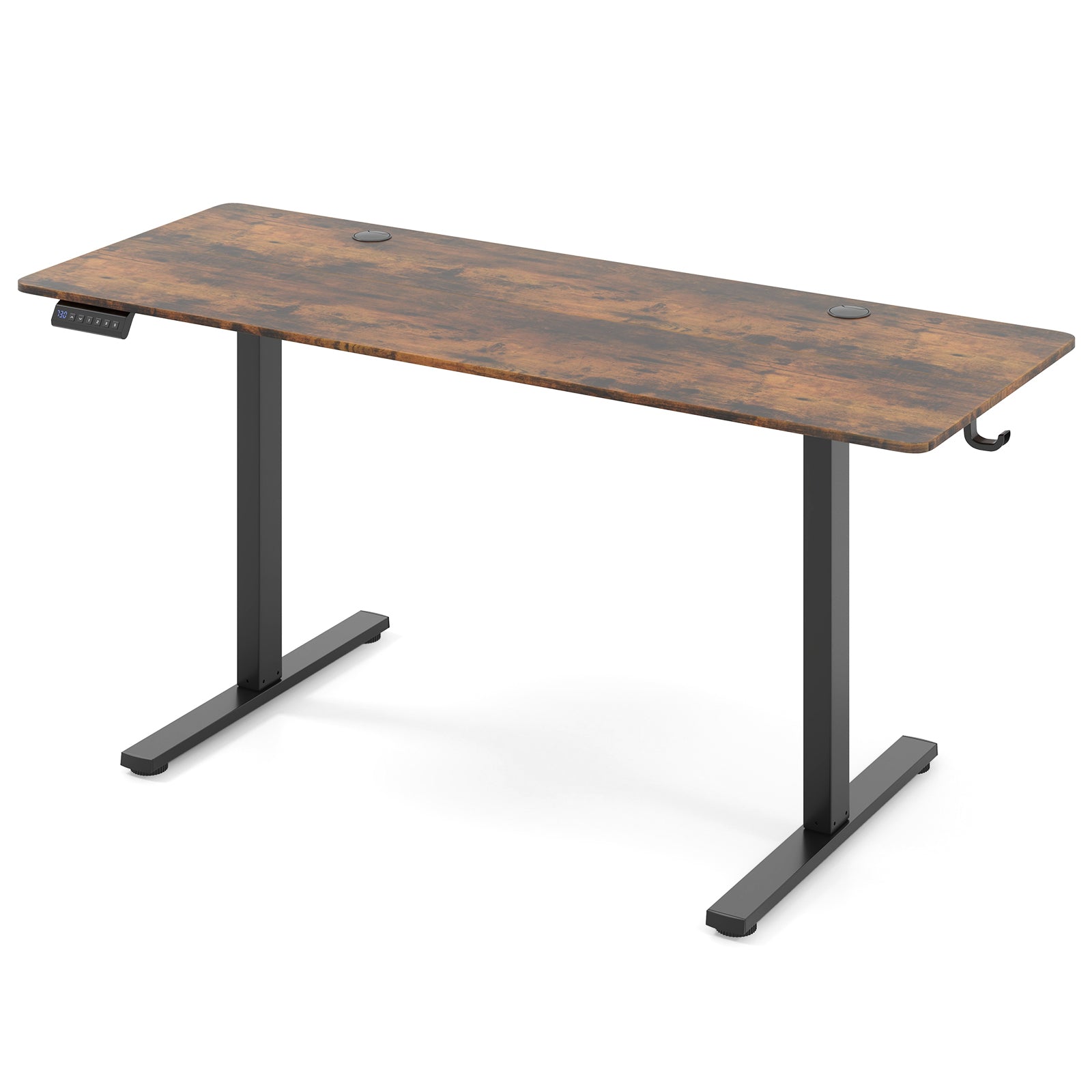 Electric Standing Desk with 3 Memory Heights and 2 Hanging Hooks and Cable Holes-Rustic Brown - Rustic Brown
