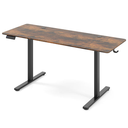 Electric Standing Desk with 3 Memory Heights and 2 Hanging Hooks and Cable Holes-Rustic Brown - Rustic Brown
