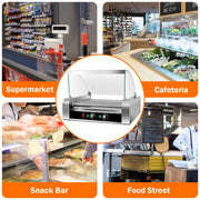 Stainless Steel 11-Roller Hot Dog Cooker, Holds 30 Hot Dogs