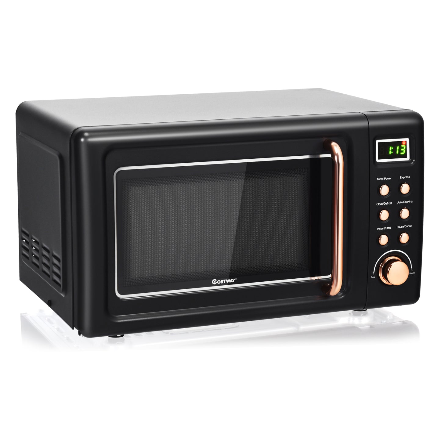 700W Retro Countertop Microwave Oven with 5 Micro Power and Auto Cooking Function-Cream White - Golden
