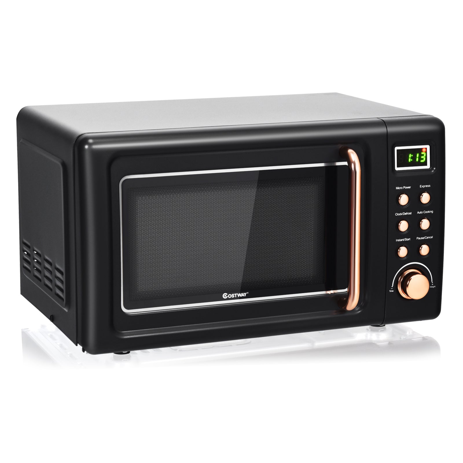 700W Retro Countertop Microwave Oven with 5 Micro Power and Auto Cooking Function-Cream White - Golden