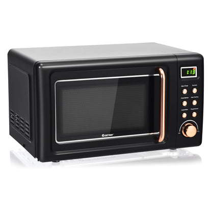 700W Retro Countertop Microwave Oven with 5 Micro Power and Auto Cooking Function-Cream White - Golden
