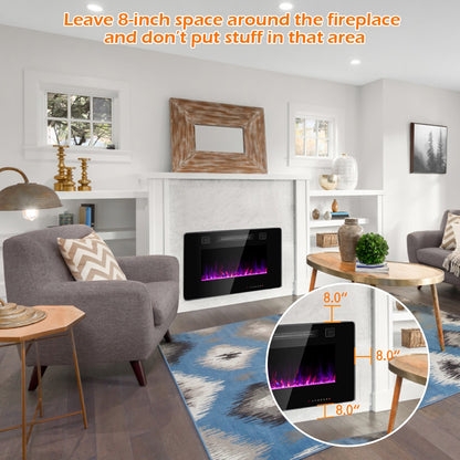 30-Inch Recessed Ultra Thin Electric Fireplace Heater with Glass Appearance