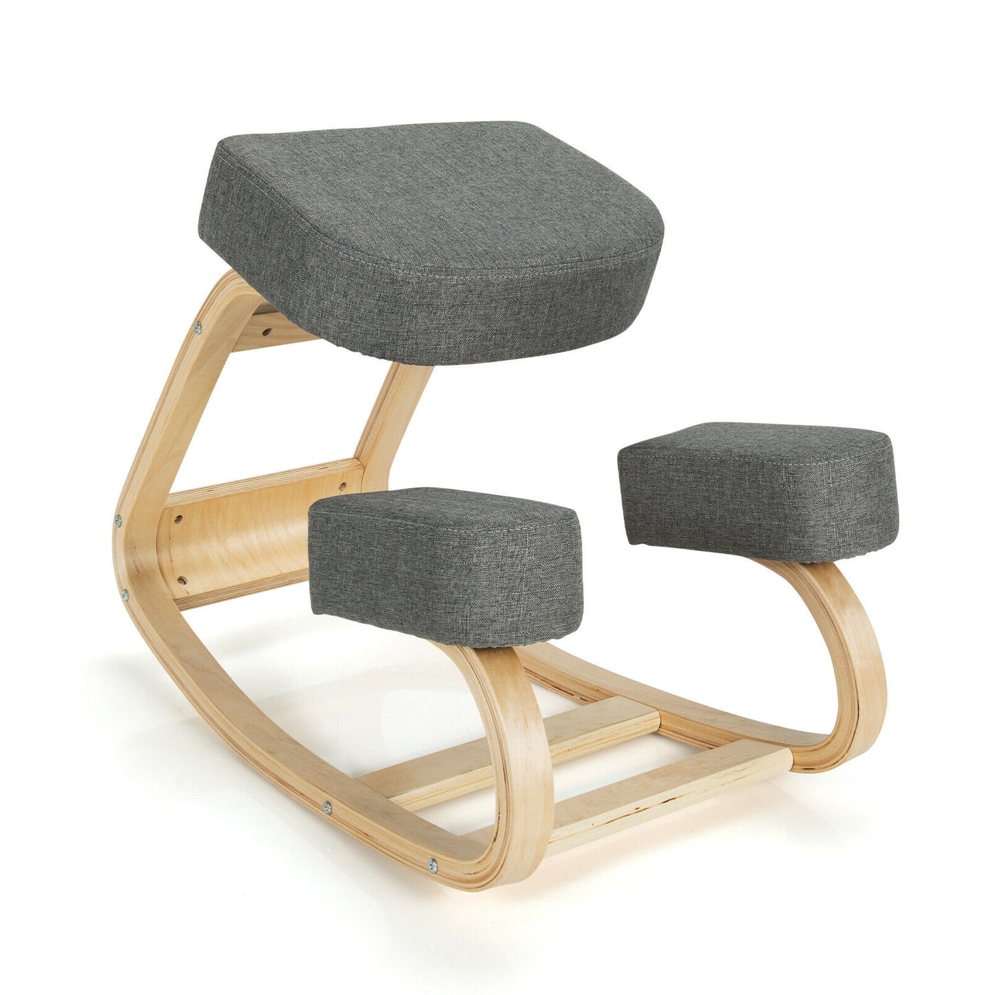 Ergonomic Kneeling Chair Rocking Office Desk Stool Upright Posture-Black - Gray