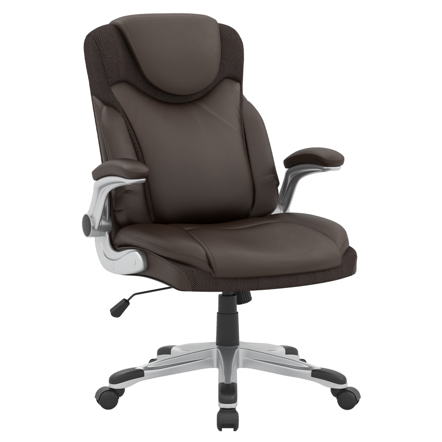Ergonomic Office PU Leather Executive Chair with Flip-up Armrests and Rocking Function-Brown - Brown