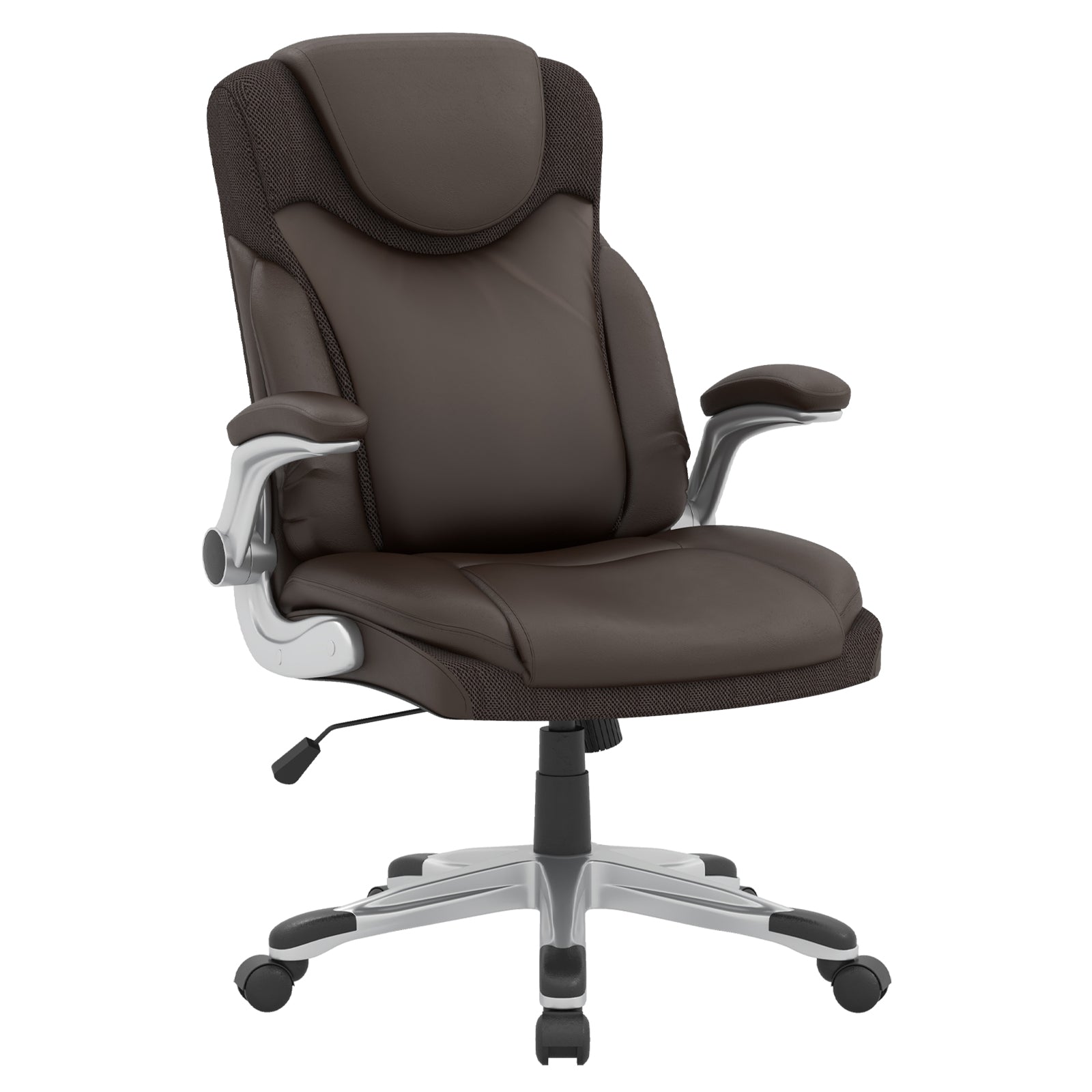 Ergonomic Office PU Leather Executive Chair with Flip-up Armrests and Rocking Function-Brown - Brown