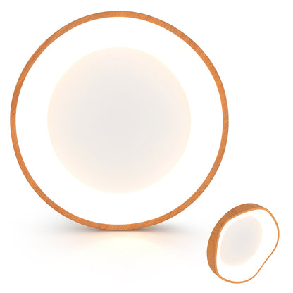 24W Modern LED Mount Ceiling Light with Wood Pattern and Metal Frame-Brown - Natural