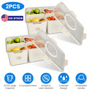 2Pack Airtight Fruit Storage Containers 4-Compartment Food Storage Containers Fruit Vegetable Organizers with 8 Removable Colanders for Fridge Picnic
