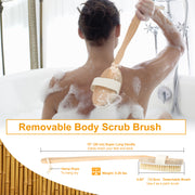 Bath Brush 15" Shower Body Back Scrubber with Long Handle Detachable Brush