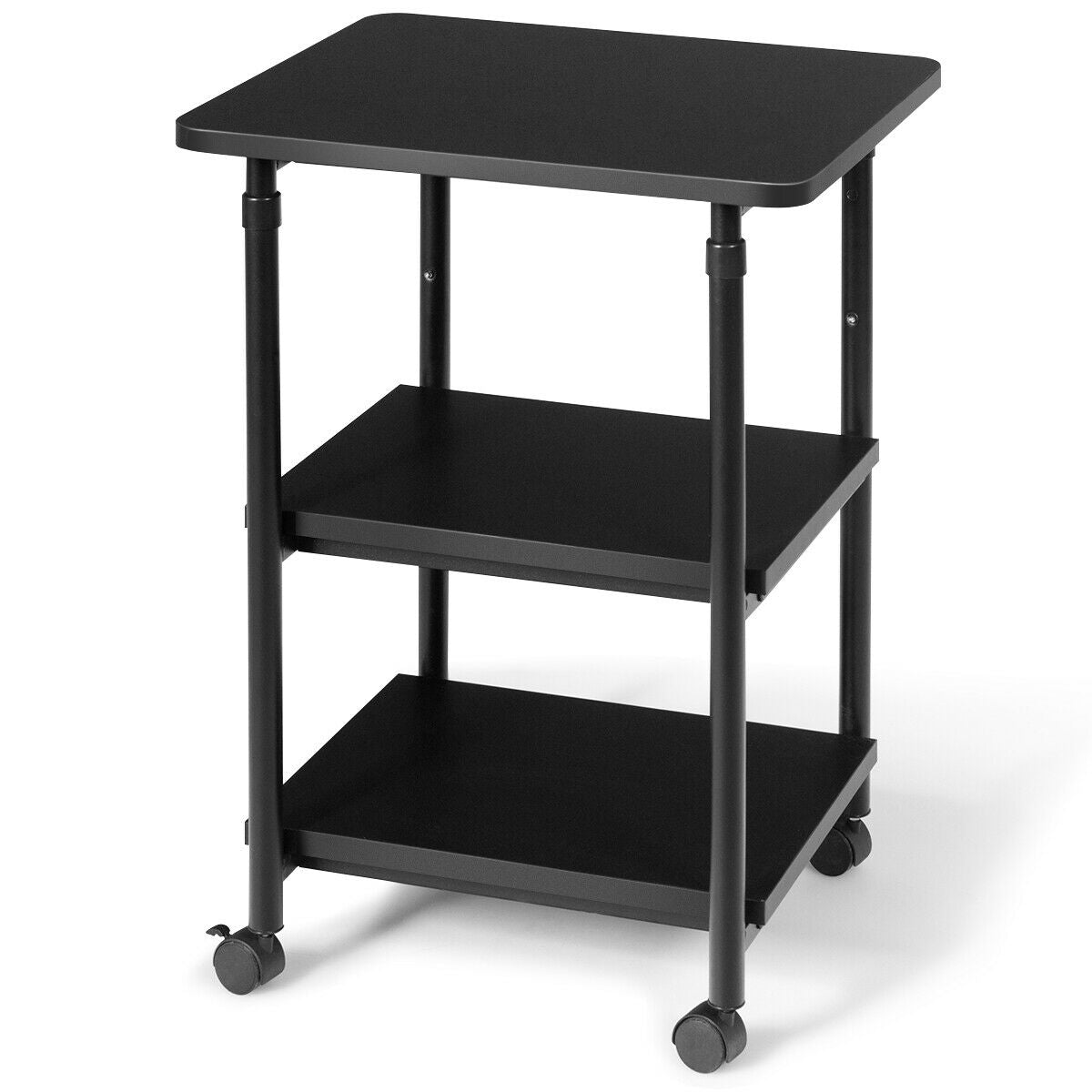 3-tier Adjustable Printer Stand with 360° Swivel Casters-Black - Black