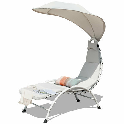 Patio Hanging Swing Hammock Chaise Lounger Chair with Canopy-Beige - Beige