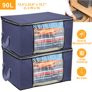 2Pcs 90L Large Foldable Clothes Navy Blue Storage Bag