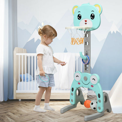 Adjustable Kids 3-in-1 Basketball Hoop Set Stand with Balls