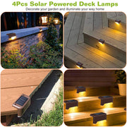 4Pcs Solar Powered LED Step Lights Outdoor  Dusk To Dawn Sensor Fence Lamps