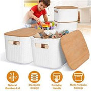 2Pcs Storage Bins With Bamboo Lids