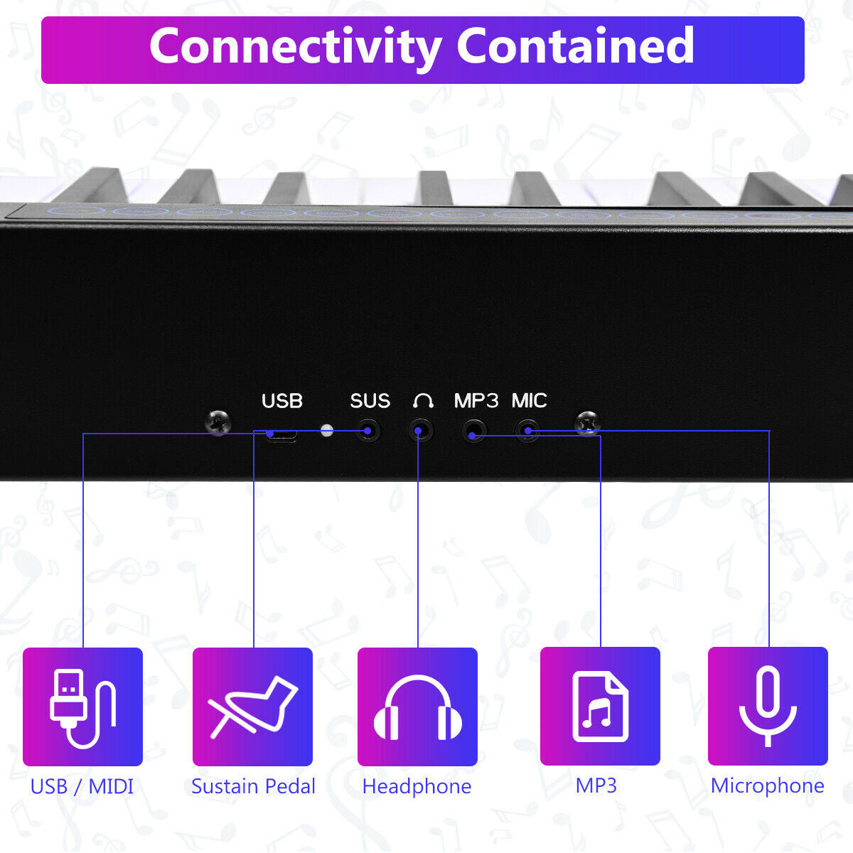 88-Key Portable Electronic Piano with Voice Function-Black