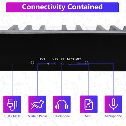 88-Key Portable Electronic Piano with Voice Function-Black