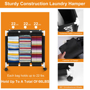 3-Bag Laundry Hamper Cart Waterproof 600D Oxford Cloth 3-Selection Laundry Basket