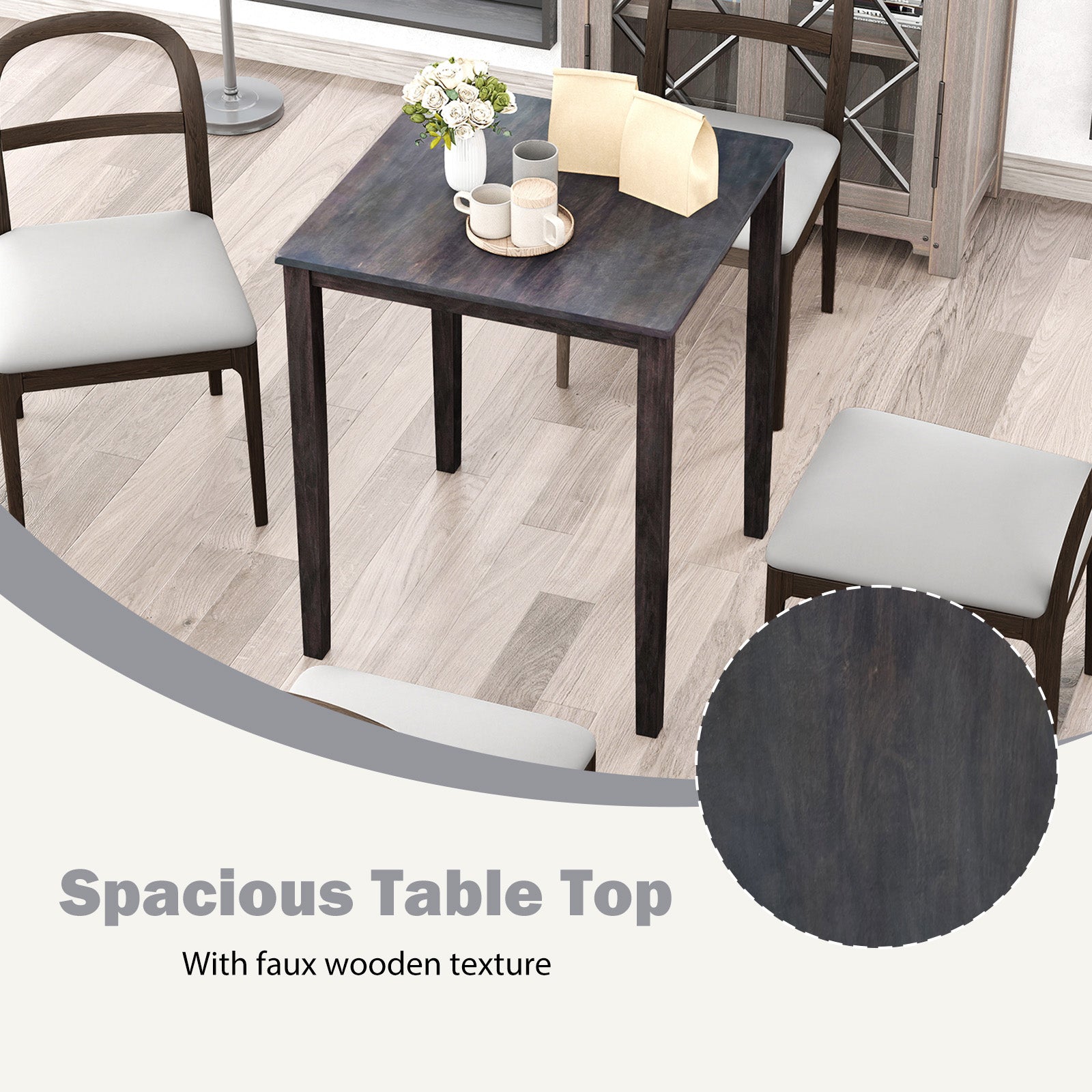 Square Dining Table with Solid Wood Frame for 4-Person-Gray