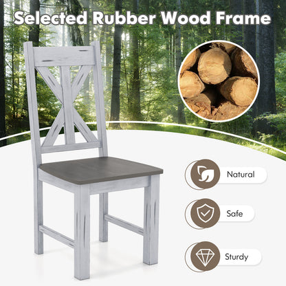 Farmhouse Chair Set of 2 with Rubber Wood Frame and Elegant Hollowed Backrest-Gray
