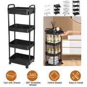 4 Tier Rolling Utility Cart Movable Storage Organizer with Drawer Lockable Wheels