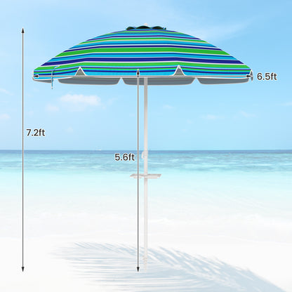 7.2 Feet Portable Outdoor Beach Umbrella with Sand Anchor and Tilt Mechanism