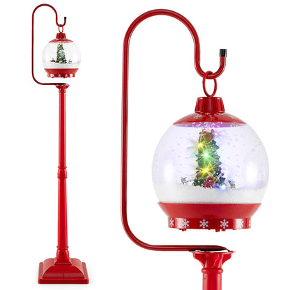 68 Inch Festive Musical Christmas Street Lamp Post with Snow Globe Lantern-Red
