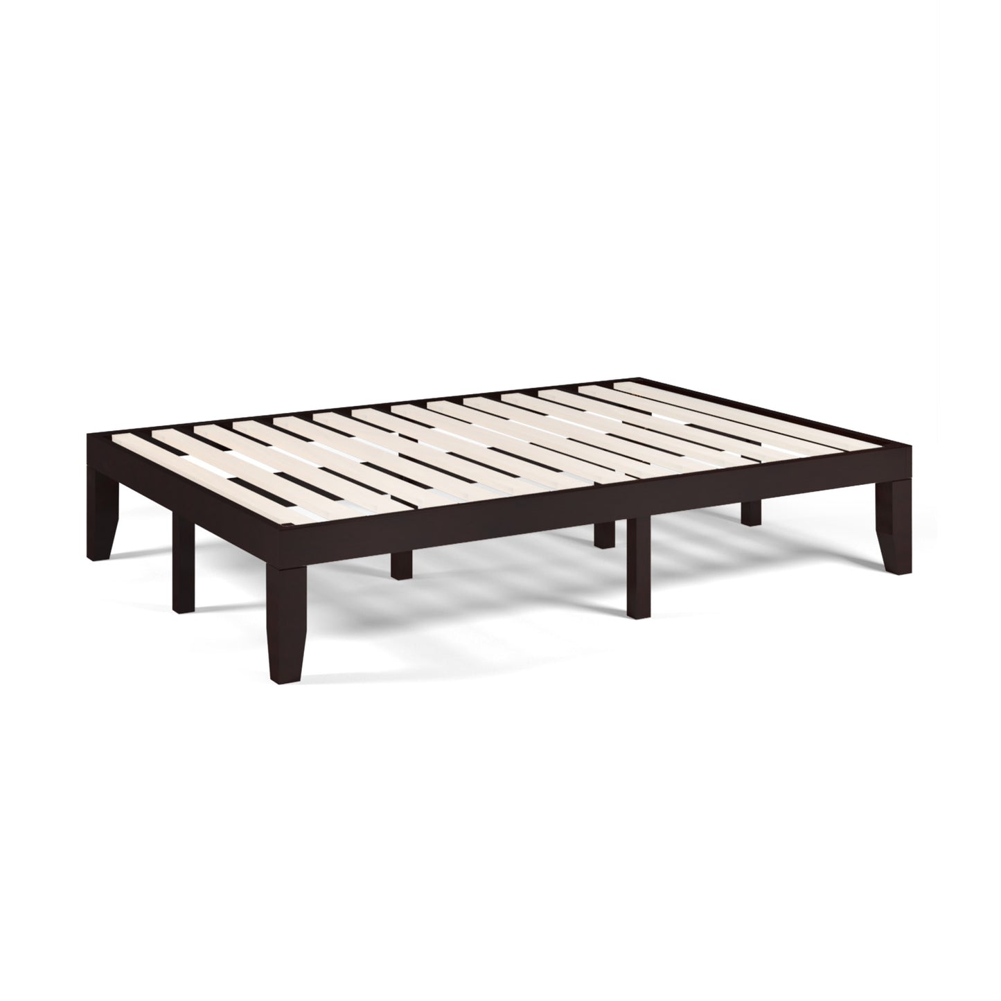 14 Inch Full Size Wood Platform Bed Frame with Wood Slat Support-Brown - Brown