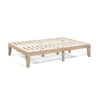 14 Inch Full Size Wood Platform Bed Frame with Wood Slat Support-Brown - Natural