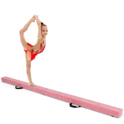 7 Feet Folding Portable Floor Balance Beam with Handles for Gymnasts-Brown - Pink