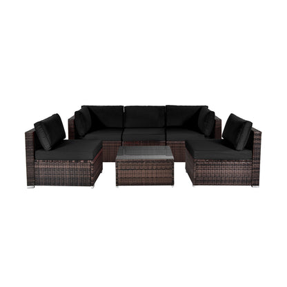 6 Pieces Patio Rattan Furniture Set with Cushions and Glass Coffee Table-White - Black