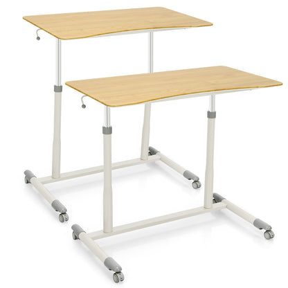 Height Adjustable Computer Desk Sit to Stand Rolling Notebook Table -Black - Natural