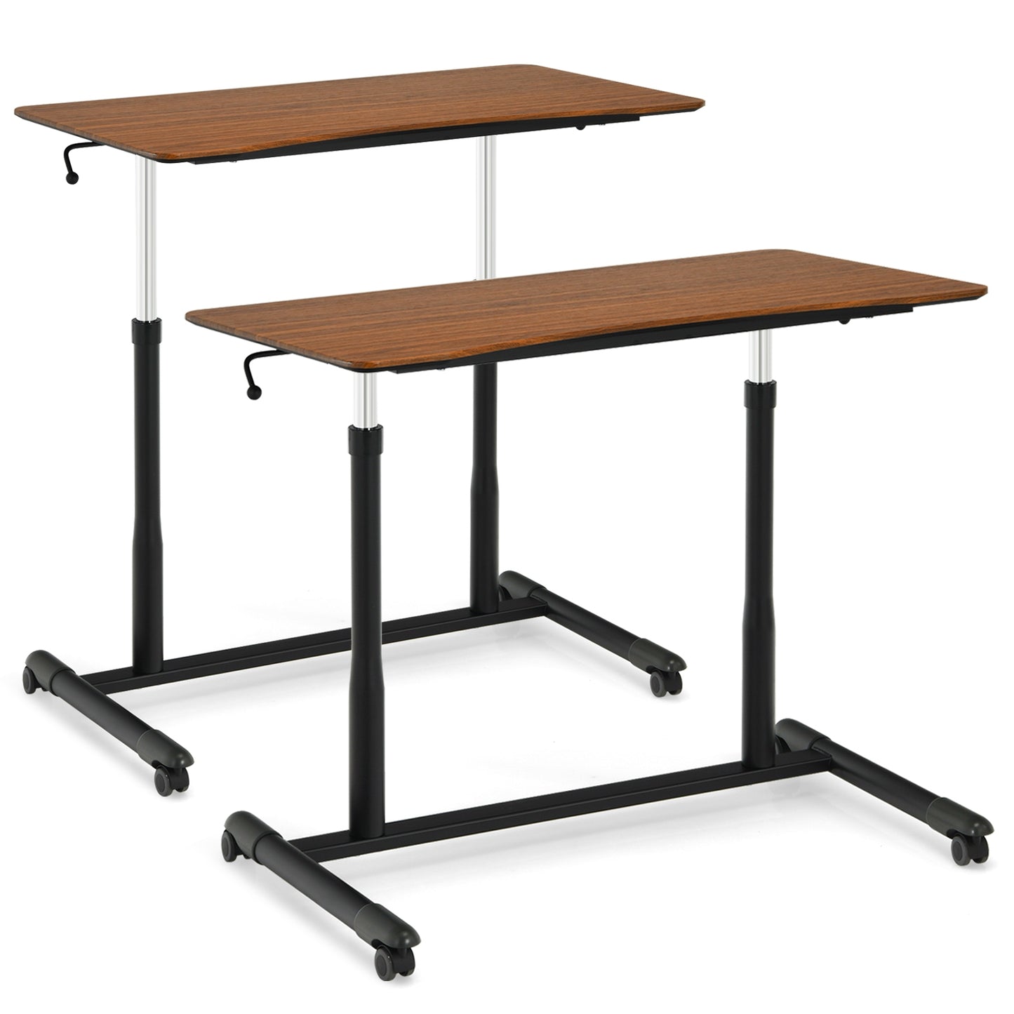 Height Adjustable Computer Desk Sit to Stand Rolling Notebook Table -Black - Brown