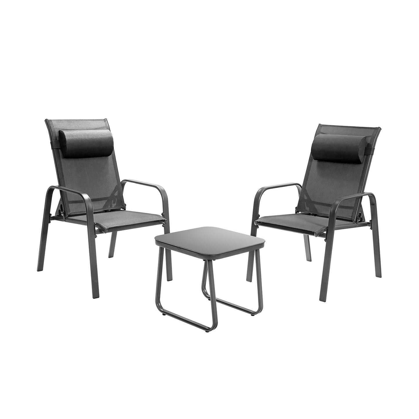 3 Pieces Patio Bistro Furniture Set with Adjustable Backrest-Gray - Gray