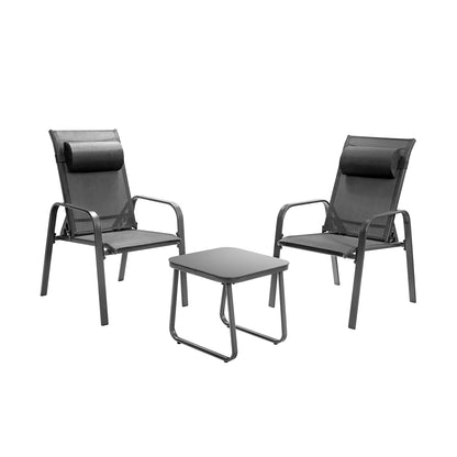 3 Pieces Patio Bistro Furniture Set with Adjustable Backrest-Gray - Gray