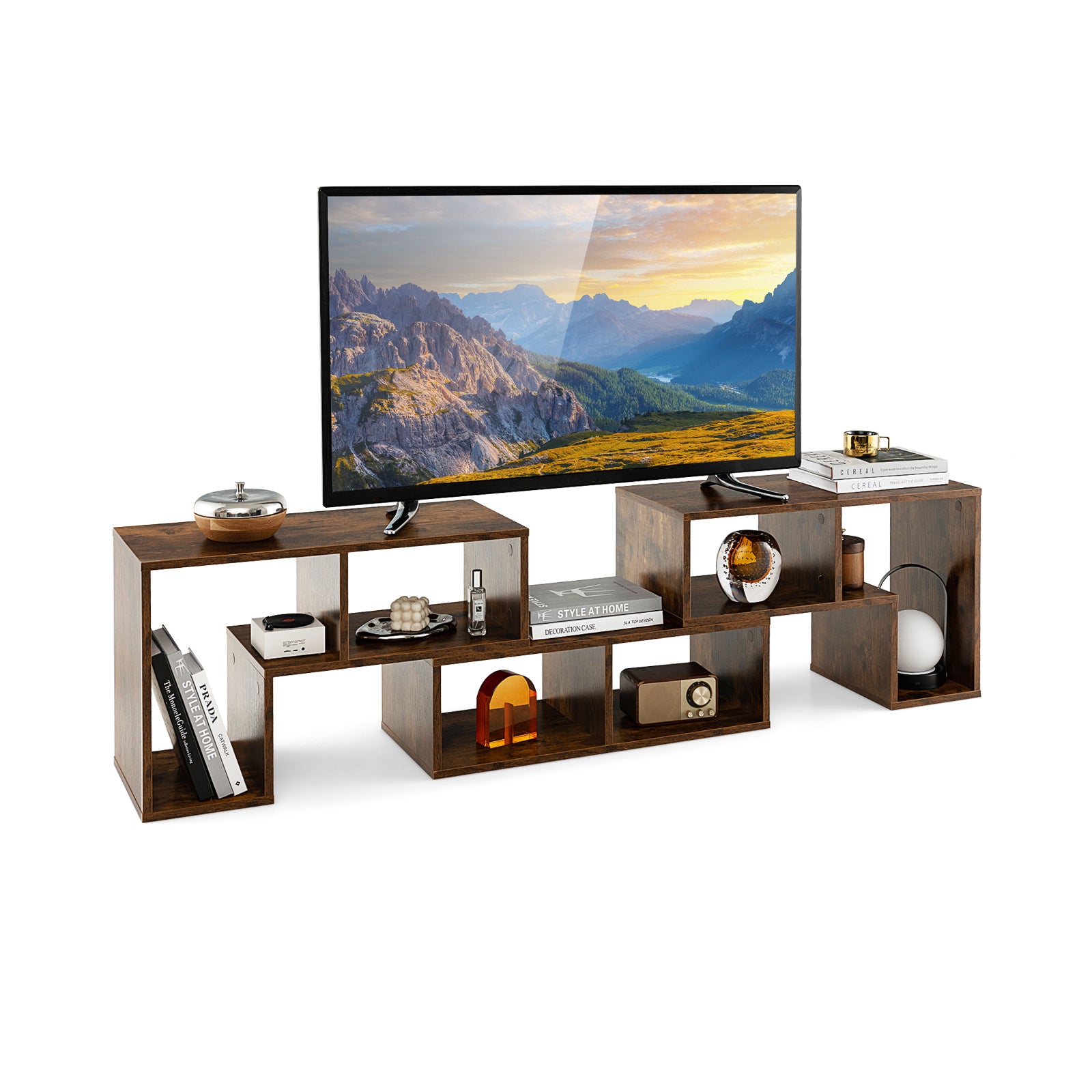 3 Pieces Adjustable TV Stand for TVs up to 65 Inch with Shelves-Black - Brown