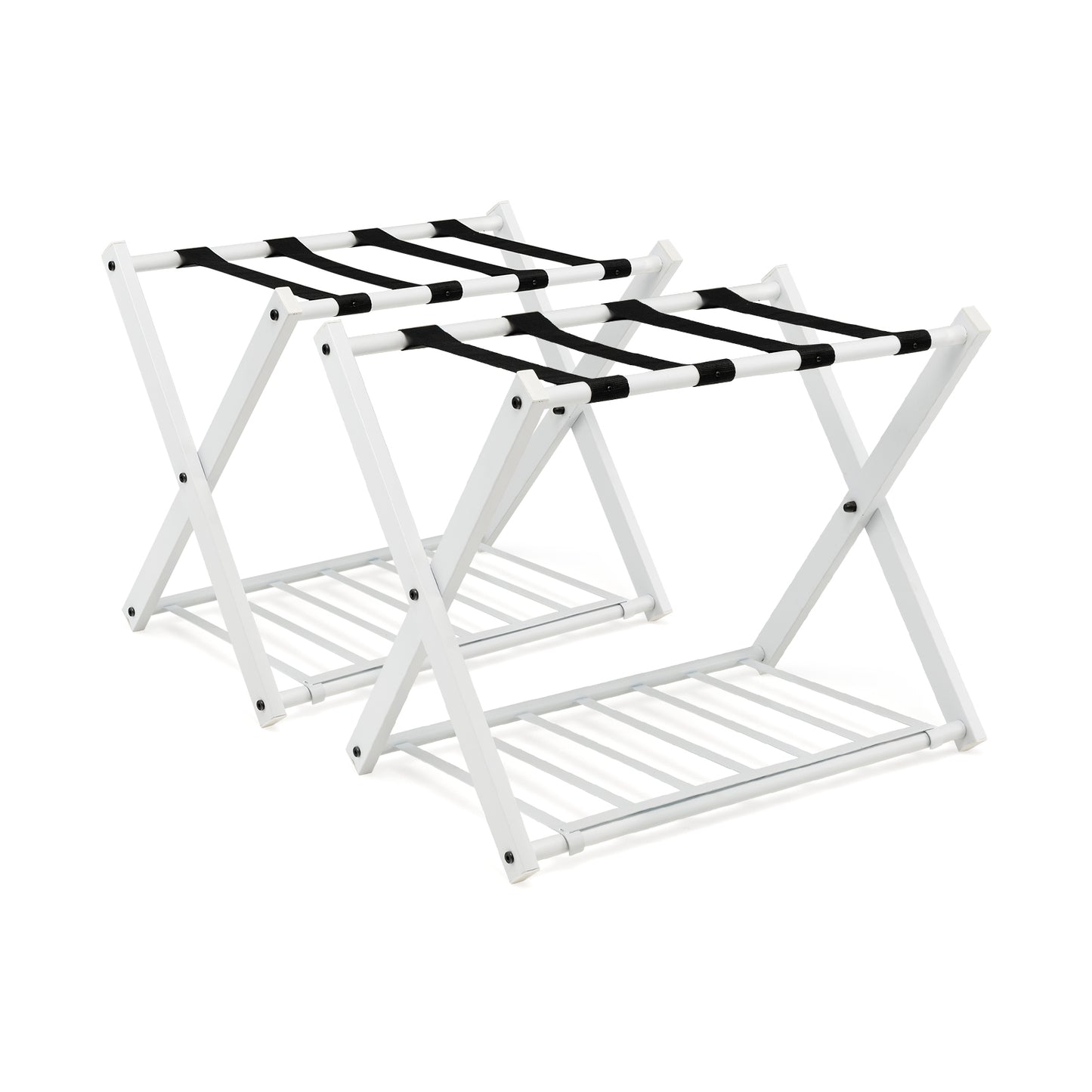 Set of 2 Folding Metal Luggage Rack Suitcase-White - White