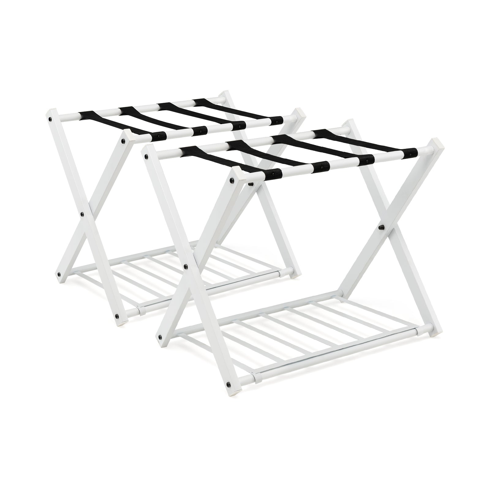 Set of 2 Folding Metal Luggage Rack Suitcase-White - White
